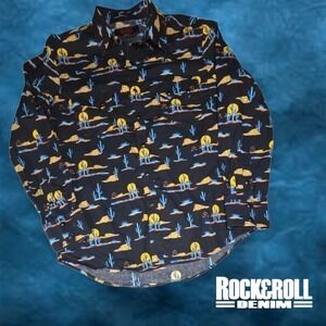 Rock & Roll Denim Men's Modern Fit Western‎ Pearl Snap Shirt Cactus Sunset L
